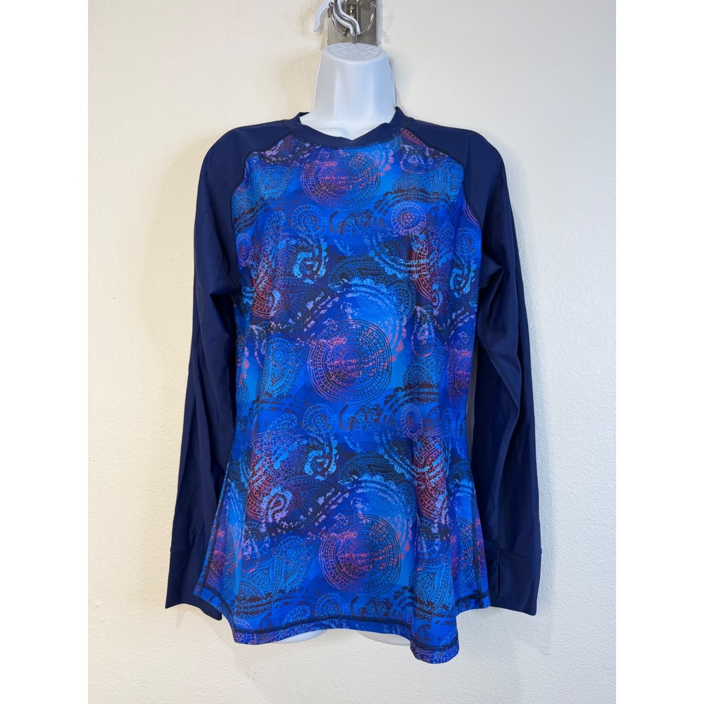 Halcurt Womens Rash Guard Long Sleeve UPF 50 Blue Paisley Mandala Thumbhole XL - Picture 2 of 9